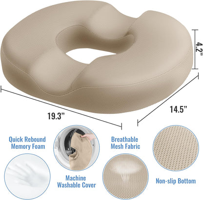 CloudBliss Donut Pillow Stadium Seat Cushion for Tailbone Pain Relief and Hemorrhoids, Memory Foam Seat Chair Cushion, Portable Seat Cushions for Bleachers, Car, Home & Office
