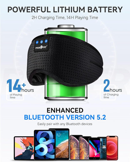 MUSICOZY Sleep Headphones Bluetooth 5.4 Headband Sleeping Eye Mask for Mom Women Men Wireless Music Earbuds Earphones for Side Sleepers Built-in HD Speakers Cool Gadgets Unique Gifts