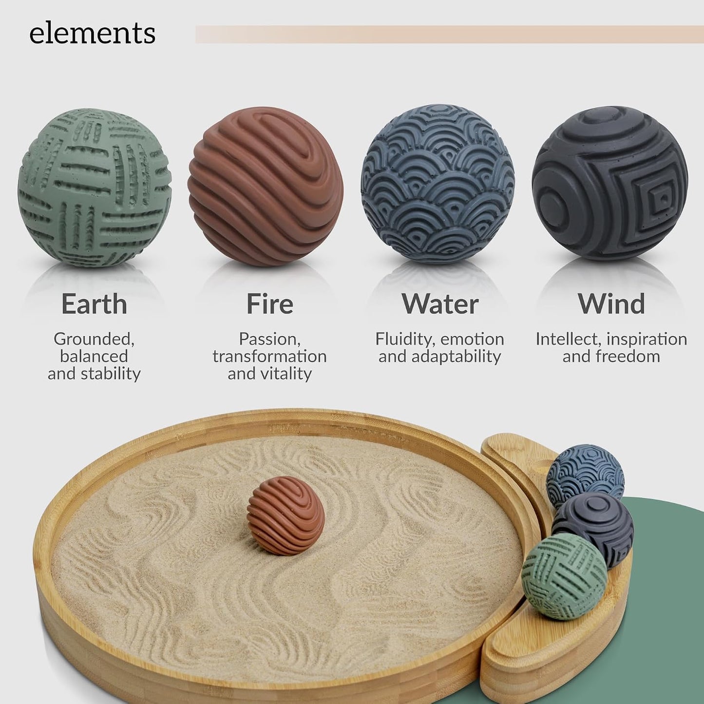 ENSO Zen Garden for Desk, Japanese Bamboo Sand Tray Therapy Kit | Lead-Free Granite Stone, Patented Elemental Design, 1-Inch Deep Bamboo Base, Includes Rake and Brush, Adult and Kids Use