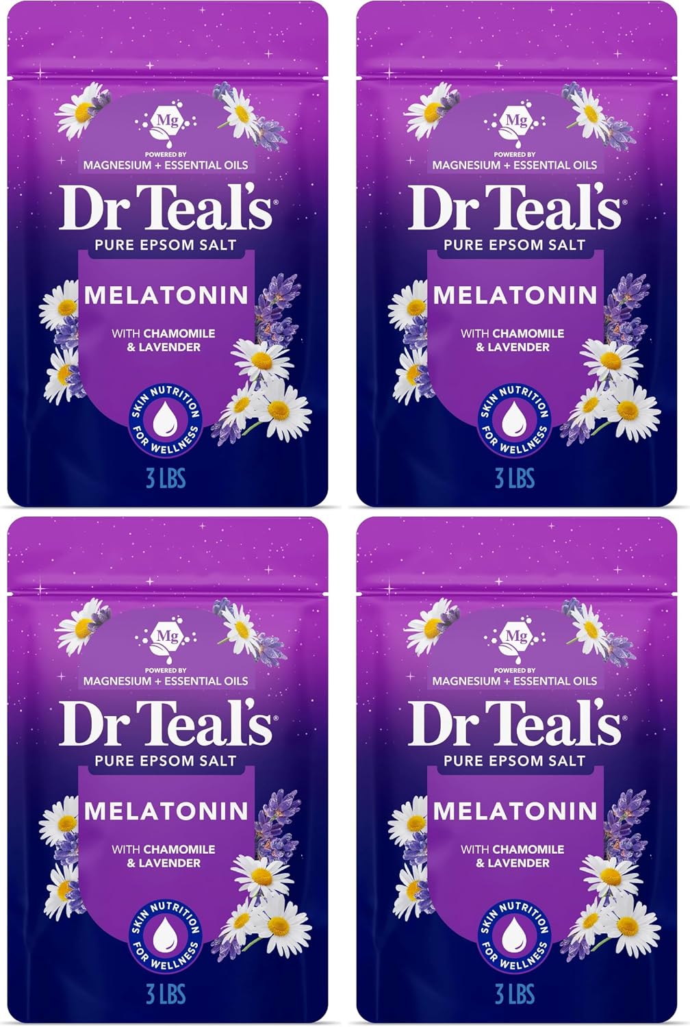 Dr Teal's Epsom Salt Magnesium Soak, Sleep Blend with Melatonin, Lavender & Chamomile Essential Oils, 3 lbs