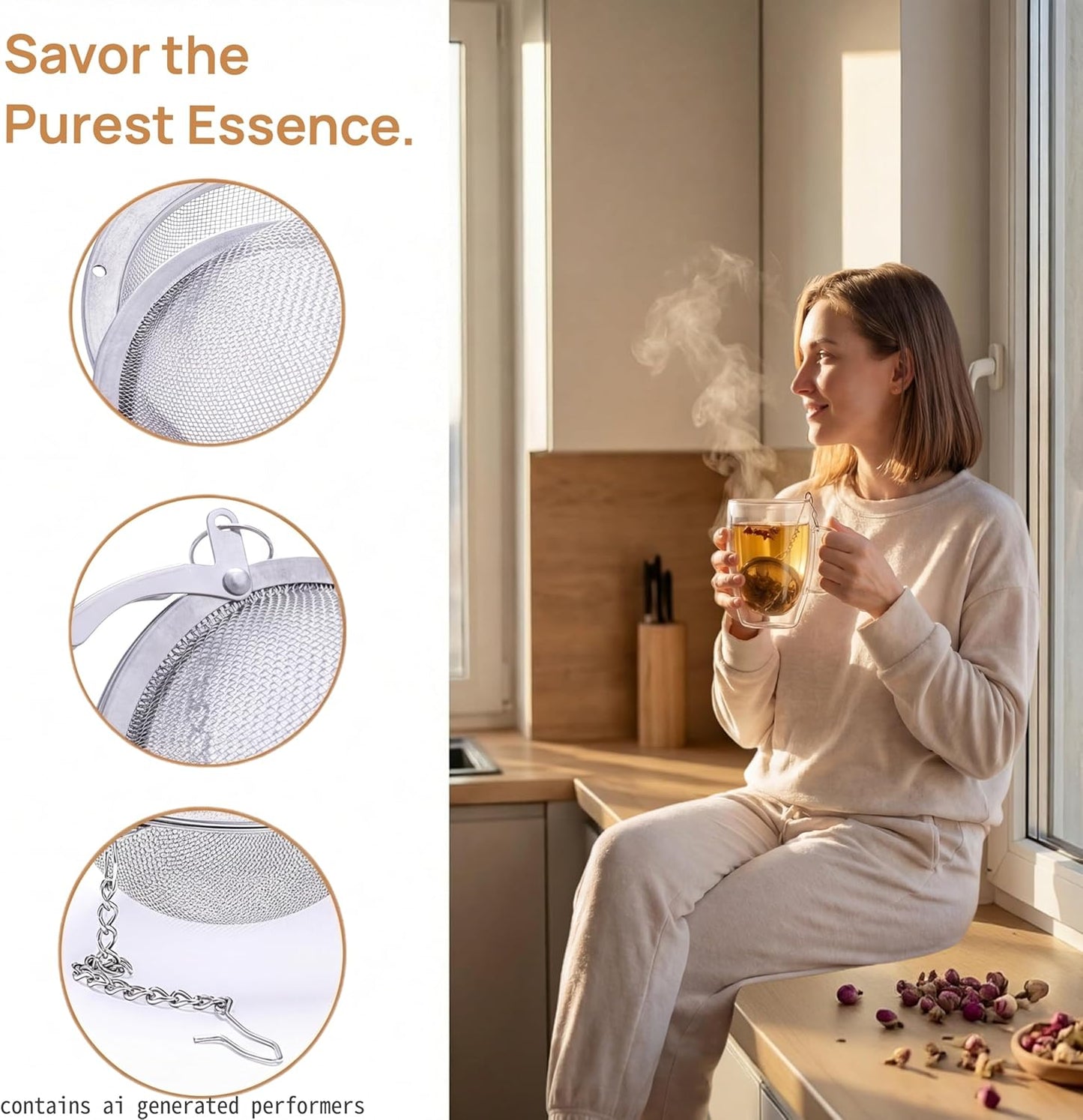 4Pcs 304 Stainless Steel Tea Infuser for Loose Leaf Tea, Extra-Fine Mesh Tea Strainer Ball, Tea Diffuser with Long Chain for Mug & Teapot, Reusable Tea Infusers for Herbal Tea & Spices