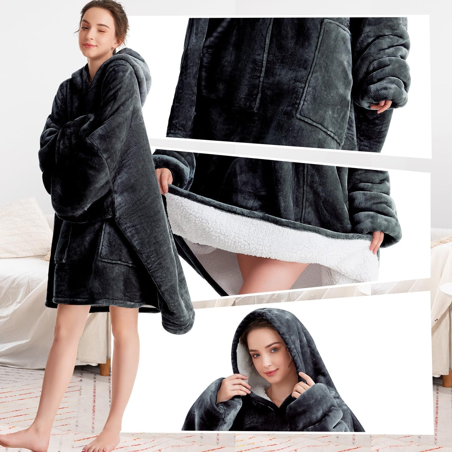 Aemicion Strawberry Blanket Hoodie,Oversized Sherpa Wearable Hooded Blanket,Warm Cozy Sweatshirt Gifts for Women Girls Adult
