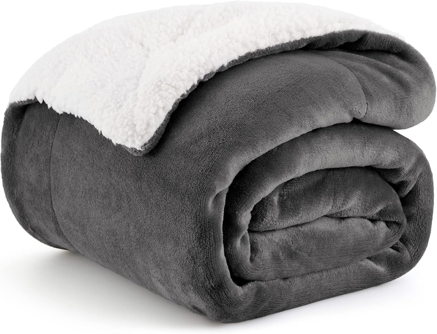 Bedsure GentleSoft Sherpa Fleece Throw Blanket for Couch, Non-Heated, Thick & Warm Cozy Blanket for Winter, Soft Fuzzy Plush Throw Gifts for Women and Men, Grey, 50x60 Inches