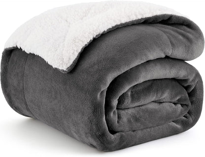 Bedsure GentleSoft Sherpa Fleece Throw Blanket for Couch, Non-Heated, Thick & Warm Cozy Blanket for Winter, Soft Fuzzy Plush Throw Gifts for Women and Men, Grey, 50x60 Inches
