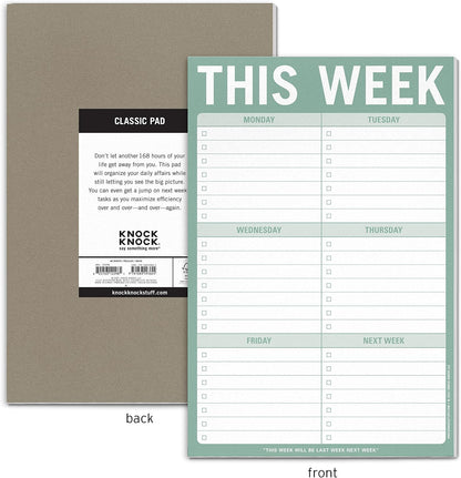 Knock Knock 1-Count This Week Pads, To Do List Notepads, 6 x 9-inches each (Sage Green)