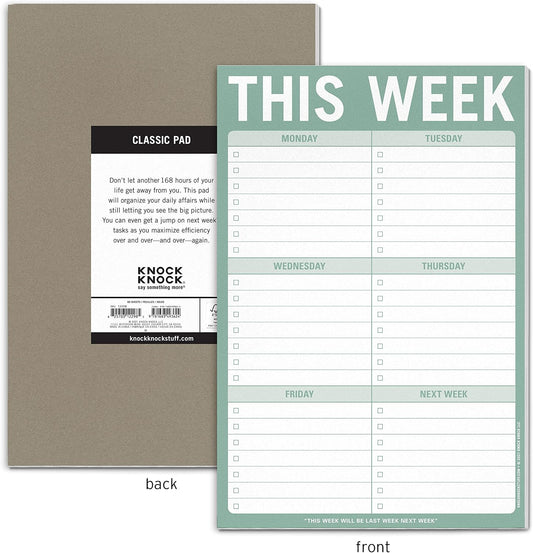 Knock Knock 1-Count This Week Pads, To Do List Notepads, 6 x 9-inches each (Sage Green)