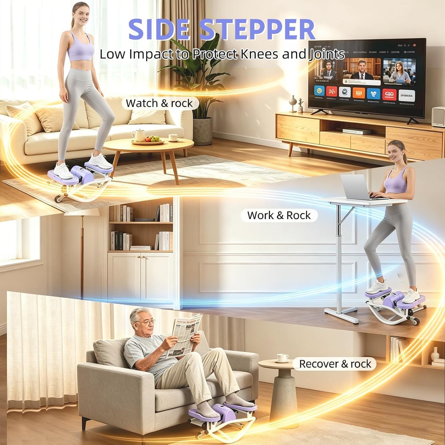Rock Stepper with Digital Monitor, Low-Impact Compact Rock Stepper Side to Side with Resistance Bands, 360 LBS Weight Capacity, Portable Stair Stepper for Home, Apartment, Dormitory, Office