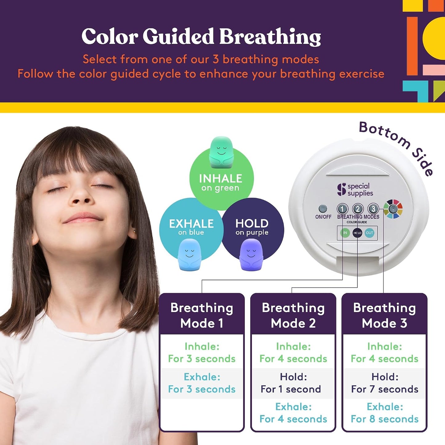 Special Supplies Mindfulness Guided Breathing Exercises, Nightlight Mode, Guided Daily Visual Relaxation and Restful Sleep for Kids or Adults, Color Changing Nightlight