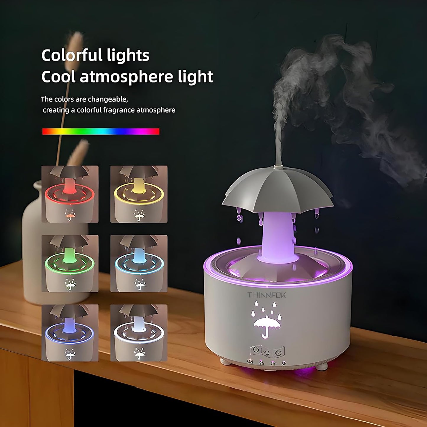 Humidifiers for Bedroom,Aromatherapy Essential Oils Diffuser | 7 Colors Breathing LED Light,Rotating Umbrella Rain Drops,12 hours of Continuous Mist, Ideal Holiday Gifts for Home Office