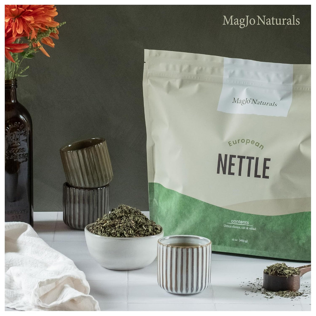 MagJo Naturals Nettle Leaf Tea, 1lb (16Oz) Cut and Sifted: Bulk European Stinging Nettle (Urtica Dioica)