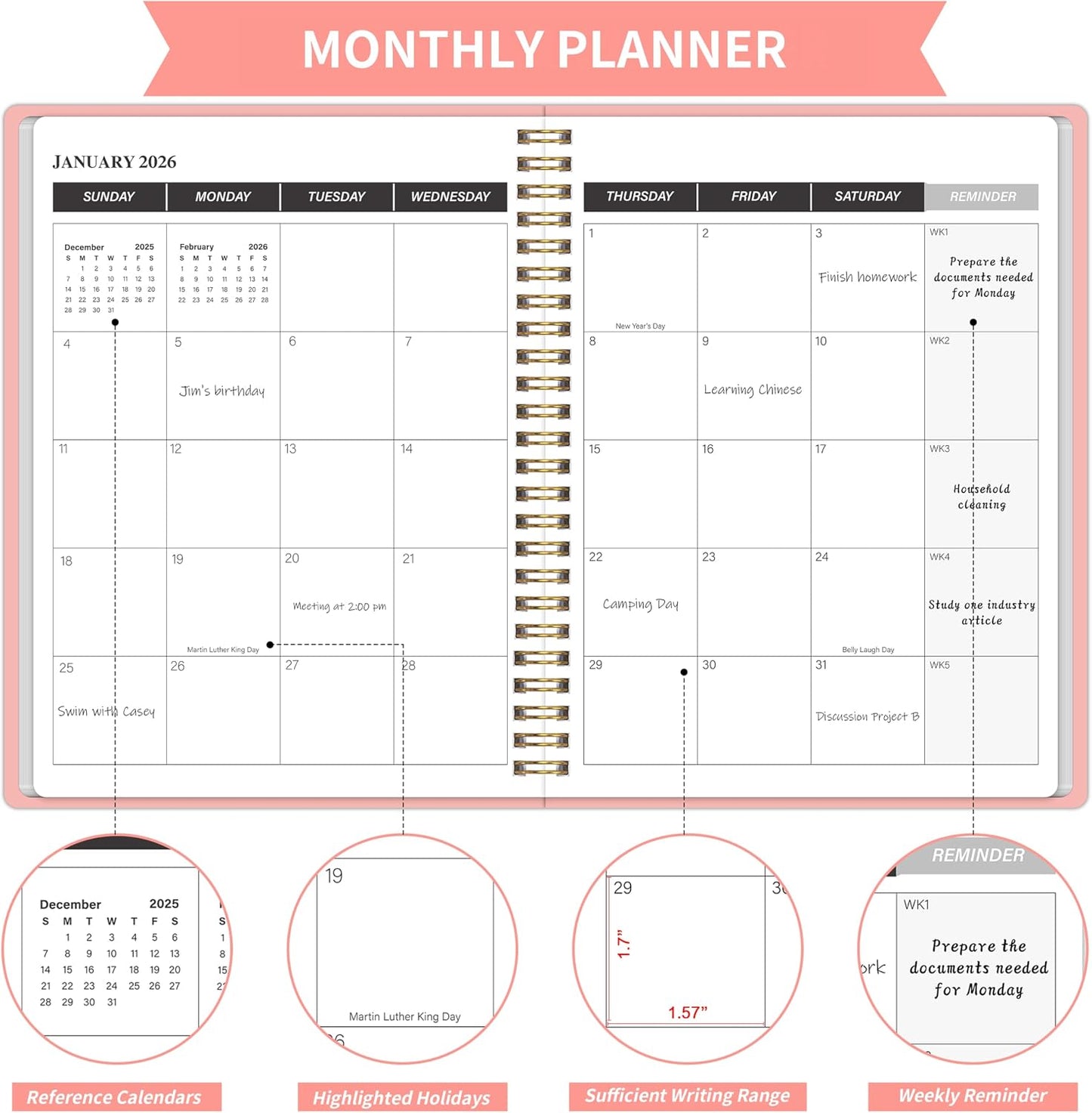 KMQOY Monthly Planner 2026-2027, 2026 Calendar 24 Months Planner, Jan 2026 - Dec 2027, 7.5"x10", Personal Calendar with Monthly Goals, To-Do List, Habit Tracker, 2 years for School Office Home Planning(Black)