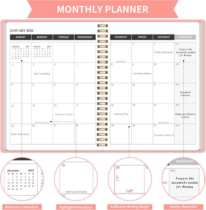 KMQOY Monthly Planner 2026-2027, 2026 Calendar 24 Months Planner, Jan 2026 - Dec 2027, 7.5"x10", Personal Calendar with Monthly Goals, To-Do List, Habit Tracker, 2 years for School Office Home Planning(Black)