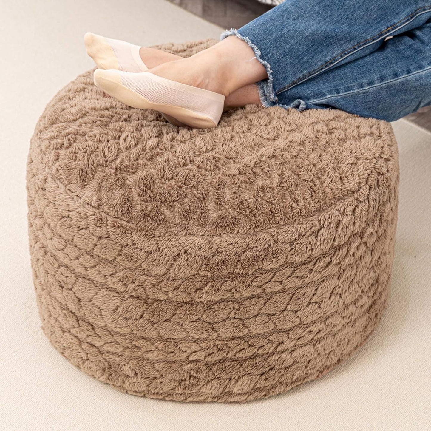 Round Pouf Ottoman 20 x 20 x 14 Inches Boho Poof Home Decor Floor Pouffe Ottoman Foot Rest for Couch Sofa Bean Bag Chairs Living Room Bedroom (Green)