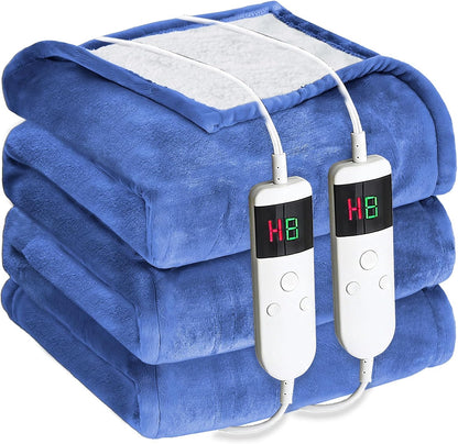 Electric Heated Blanket Throw Size 50''x60''-Control Heating Blanket, Soft & Warm Flannel 10-Level Temperature Control, 8 Hours Auto Off, Rapid Heating & Overheat Protection
