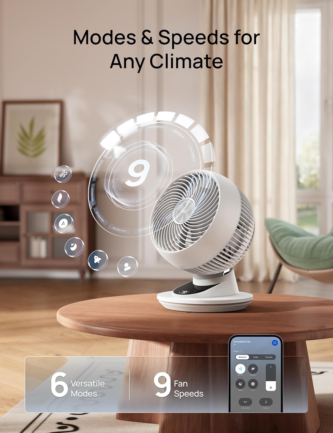 DREO Smart Fan for Bedroom, Powerful 85 ft Airflow, 12 Inches, Desk Fans in 20dB Quiet, 90°+90° oscillating fans, App/Voice Control, 9 Speeds & 8/12H Timer for Home Office Dorm