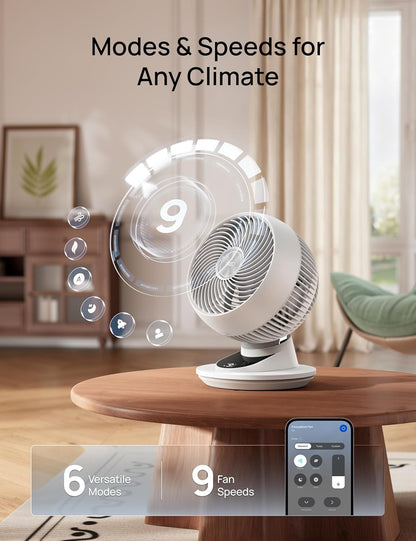 DREO Smart Fan for Bedroom, Powerful 85 ft Airflow, 12 Inches, Desk Fans in 20dB Quiet, 90°+90° oscillating fans, App/Voice Control, 9 Speeds & 8/12H Timer for Home Office Dorm