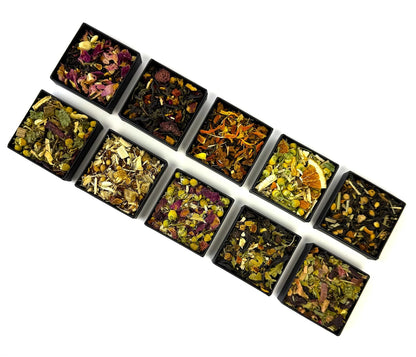 Pure And Easy Tea, Premium Tea Flight Gift Set, 30 Individual Loose Leaf Tea Packets, 10 Blend Tea Sampler, Herbal & Caffeinated Variety Pack, Luxury Gift Box, Makes 60 Cups