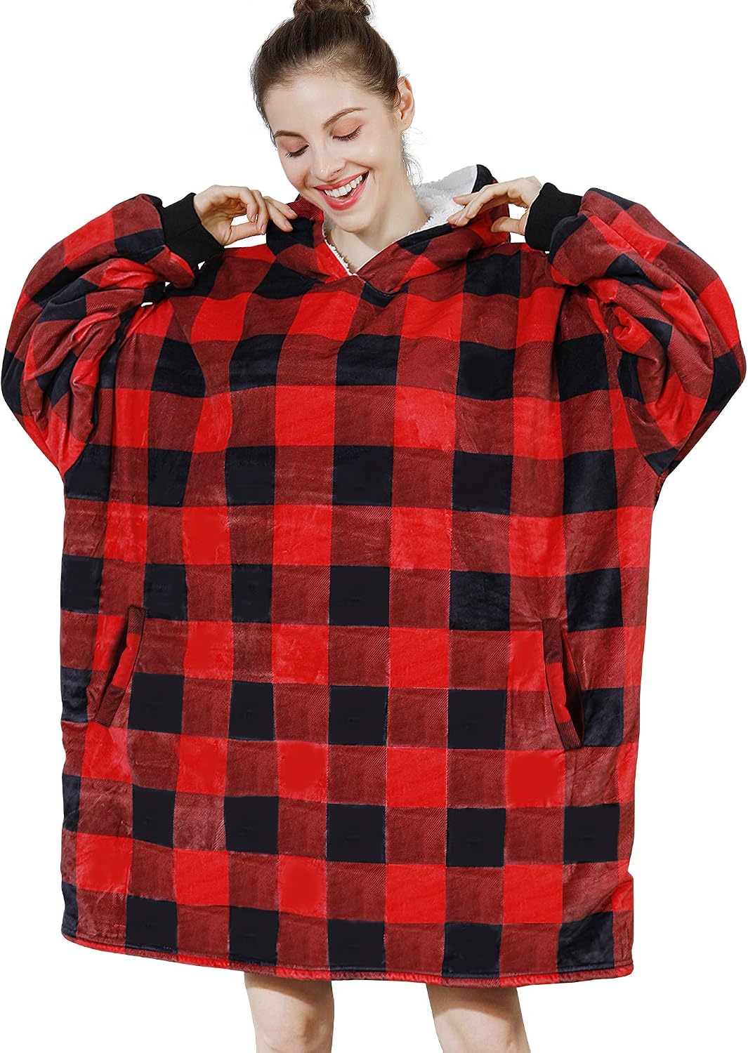 AmyHomie Wearable Blanket Hoodie for Adults & Teens,Oversized Sherpa Hooded Blanket,Warm Cozy Blanket Sweatshirt as Christmas Birthday Gifts for Women Men