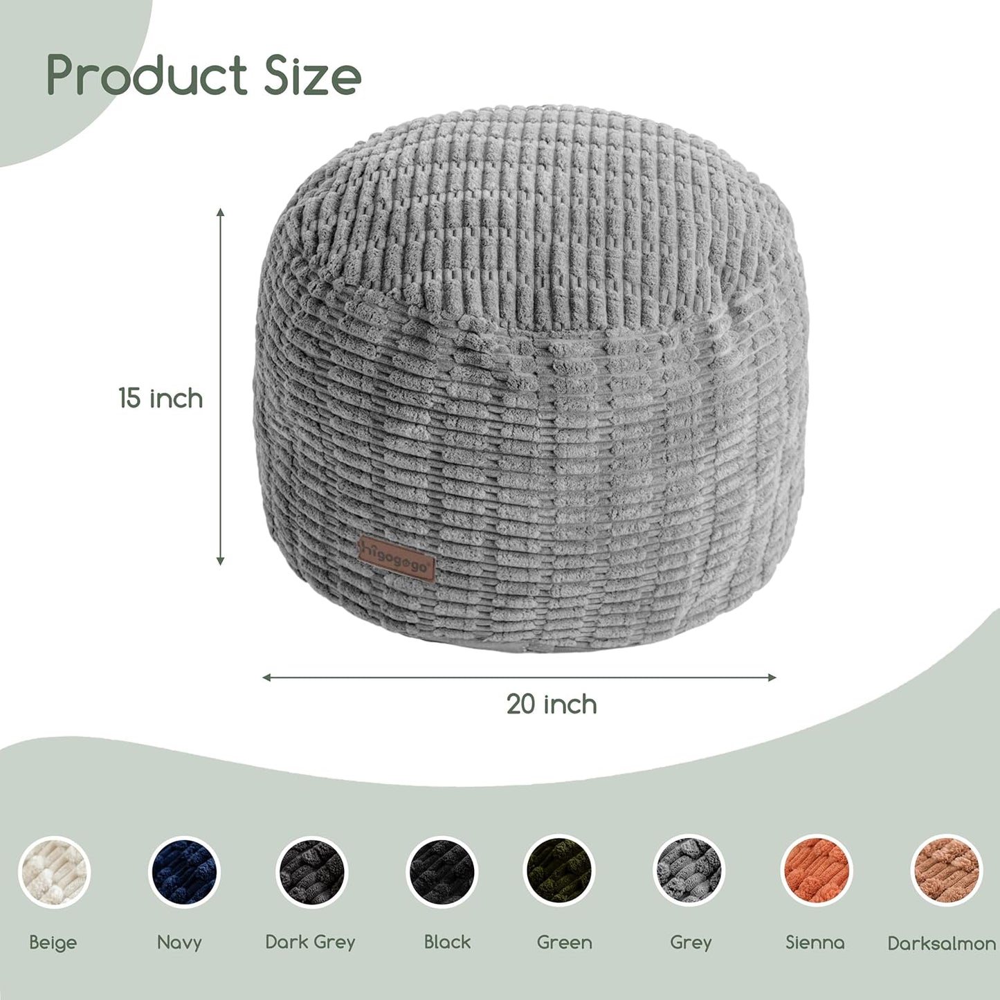 HIGOGOGO Pouf Ottoman Stuffed Round Modern Foam Filled Foot Rest Poufs for Living Room Chair Decorative 20 X 15 Inches Boho Relax Stool for Wedding Christmas Party, Beige