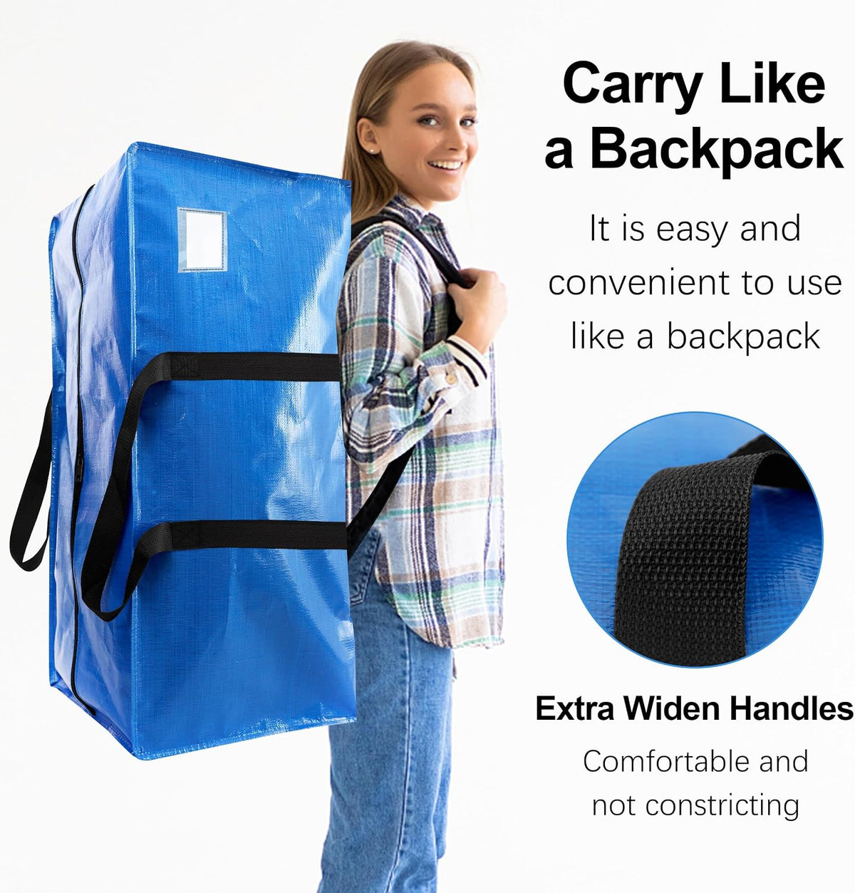 VELVETSURE Heavy Duty Extra Large Moving Bags W/Backpack Straps - Strong Handles & Zippers, Storage Totes For Space Saving, Fold Flat, Alternative to Box and Bin (Set of 6, Multicolor)