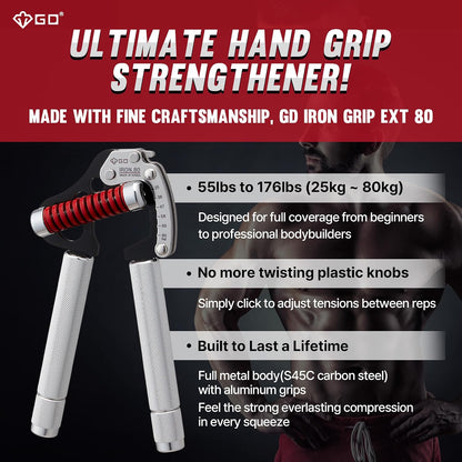 GD IRON GRIP Grip Strength Trainer Adjustable Hand Gripper Strengthener Hand Grip Exerciser Wrist Strengtheners Silent & Durable – Forearm, Finger & Hand Strength Training for Athletes, Climbers & Rehabilitation