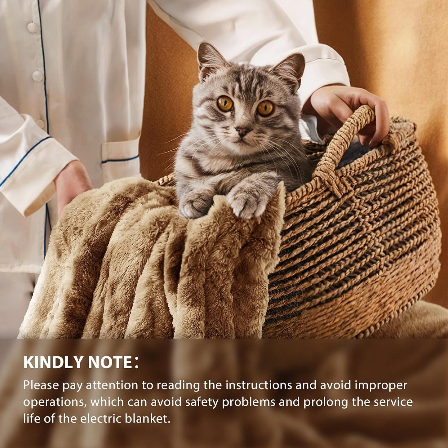 Homemate Heated Blanket Electric Throw - 50"x60" Heating Blanket Throw 1/2/4/6/8 Hours Auto-Off 10 Heat Levels Over-Heat Protection Luxury Faux Fur Sherpa ETL Certification
