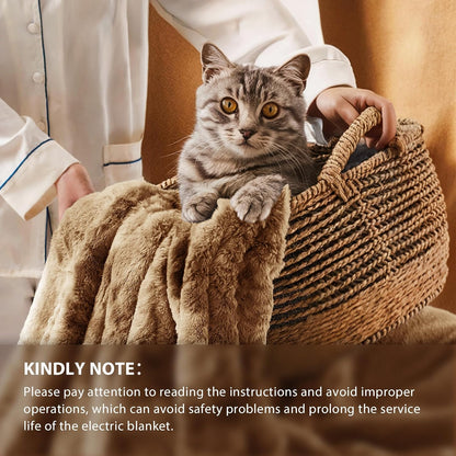 Homemate Heated Blanket Electric Throw - 50"x60" Heating Blanket Throw 1/2/4/6/8 Hours Auto-Off 10 Heat Levels Over-Heat Protection Luxury Faux Fur Sherpa ETL Certification