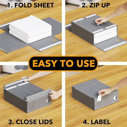 SpaceAid 5 Pack Bed Sheet Organizers and Storage, Foldable Sheet Organizer for Linen Closet, Sheets Set Folder Keeper with Window XL (Queen & King Size) Organizing Bedding Container, White