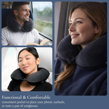 Brookstone Travel Neck Pillow - Lightweight U-Shaped Memory Foam Travel Pillow for Airplane, Car Travels & Sleeping, Blue