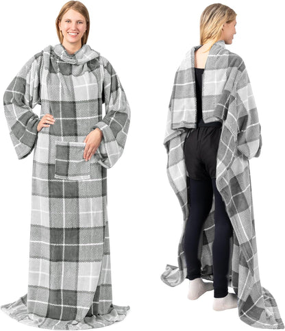 PAVILIA Wearable Blanket with Sleeves for Adult Women Men, Cozy Fleece Warm Wrap Throw with Arms, Gifts for Christmas, Wife