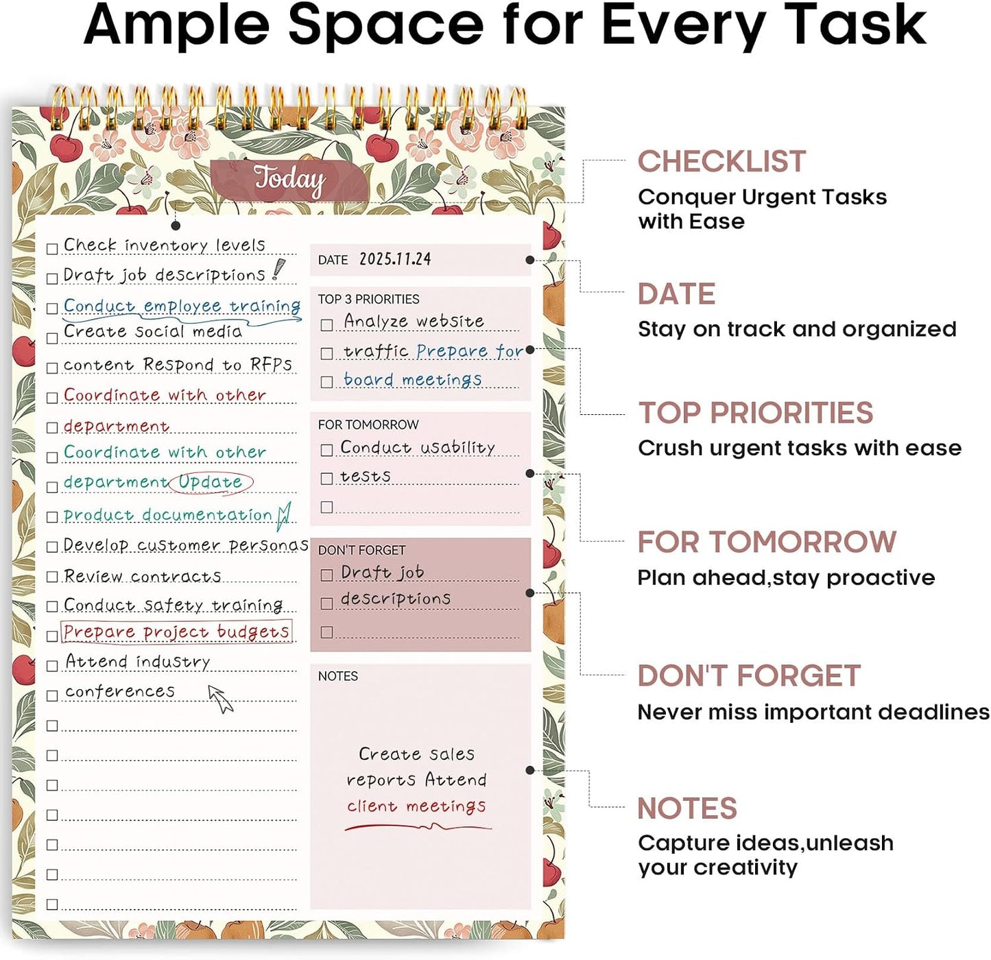 Taja To Do List Notepad - To Do List Notebook for Work with 52 Sheets, 9.8" x 6.5", Undated Daily Planner Perfect for Daily Tasks and Goal Setting, Notepad Suitable for Office, Home & School - Violet Dream
