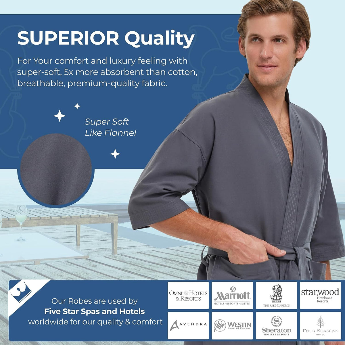 Monarch Unisex Chamois Microfiber Spa Kimono Robe