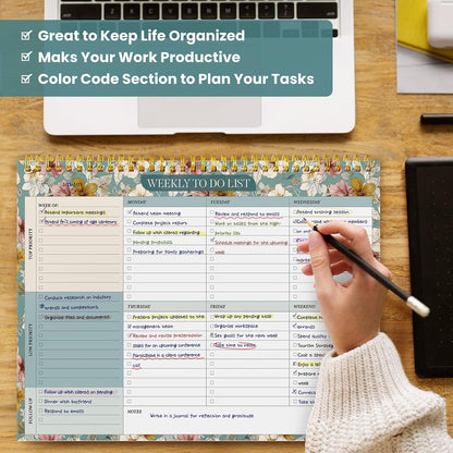 Weekly To Do List Notepad with 52 Undated Sheets（8.5"×11"）- Undated Weekly Planner Notepad for Office Desk Accessories and Supplies - Sunshine Petal