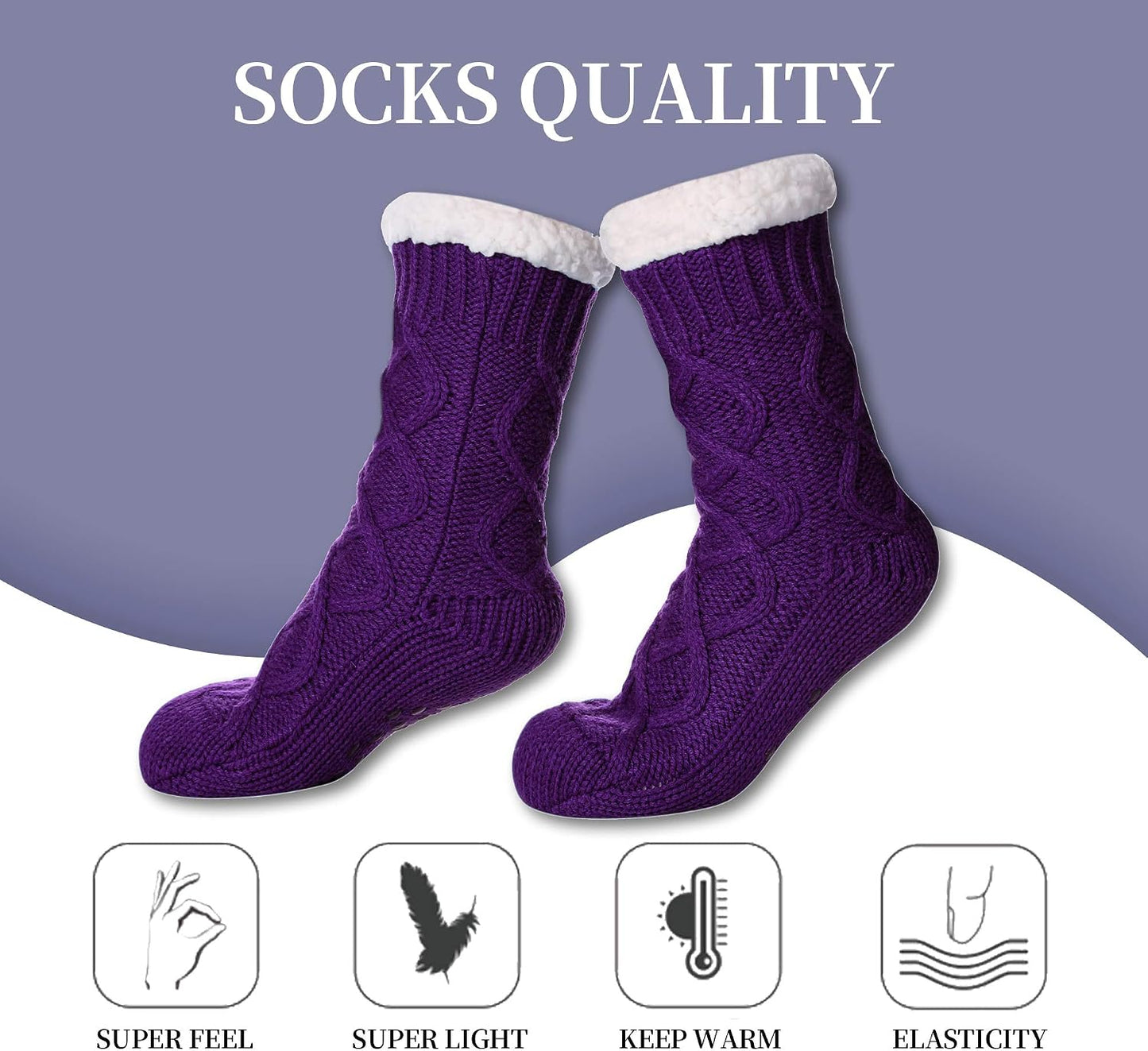 SDBING Women's Winter Super Soft Warm Cozy Fleece Lined Fuzzy Slipper Socks with Grippers