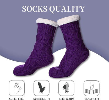 SDBING Women's Winter Super Soft Warm Cozy Fleece Lined Fuzzy Slipper Socks with Grippers