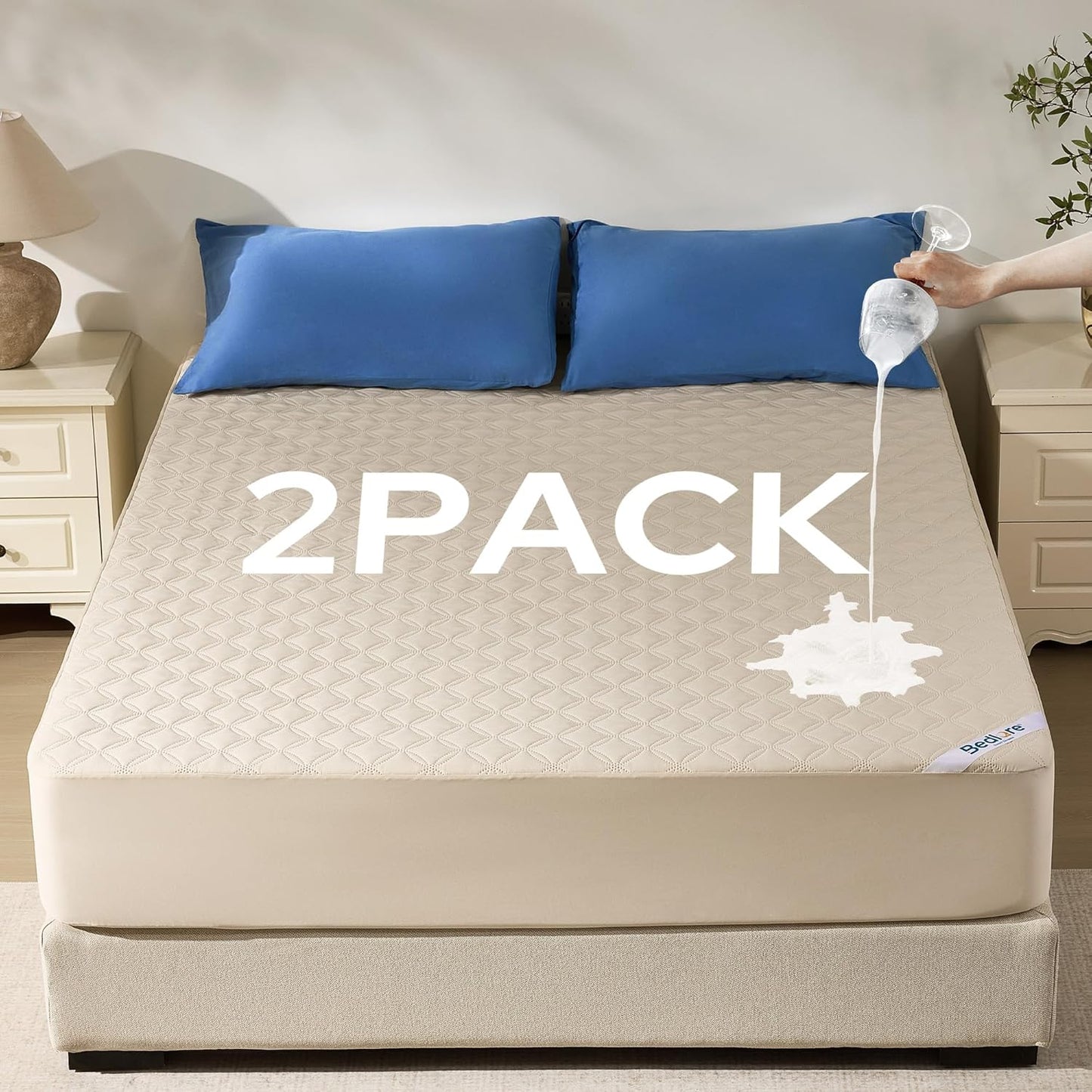 2 Pack Waterproof Mattress Protector, Queen Size Mattress Pad Noiseless with Deep Pocket Fitted for 6"-18", Soft Breathable Dirt-Proof Bed Mattress Cover Washable for Home, Bedroom, Hotel (Gray)