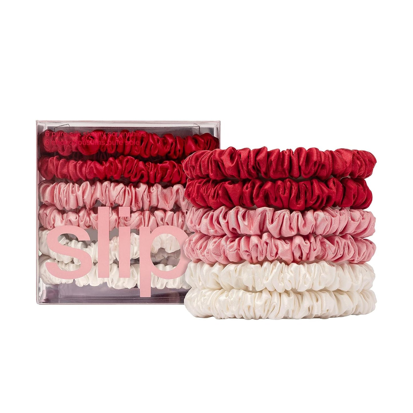 Slip Silk Hair Ties — Skinny Silk Black Scrunchies, No Damage, No Crease, Anti-Breakage |100% Mulberry Silk | All Hair Types | Made with Proprietary Slipsilk™ | Set of 4