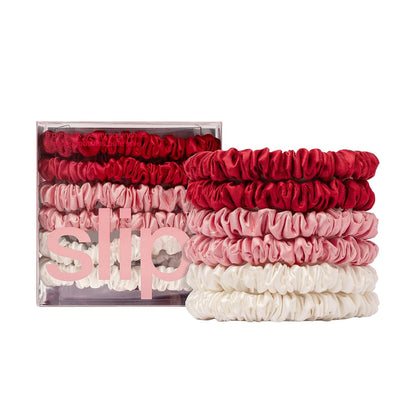 Slip Silk Hair Ties — Skinny Silk Black Scrunchies, No Damage, No Crease, Anti-Breakage |100% Mulberry Silk | All Hair Types | Made with Proprietary Slipsilk™ | Set of 4