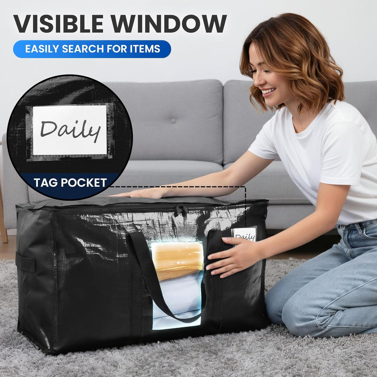 TAILI Blue Extra Large Moving Bags,Storage Bags with Visible Window