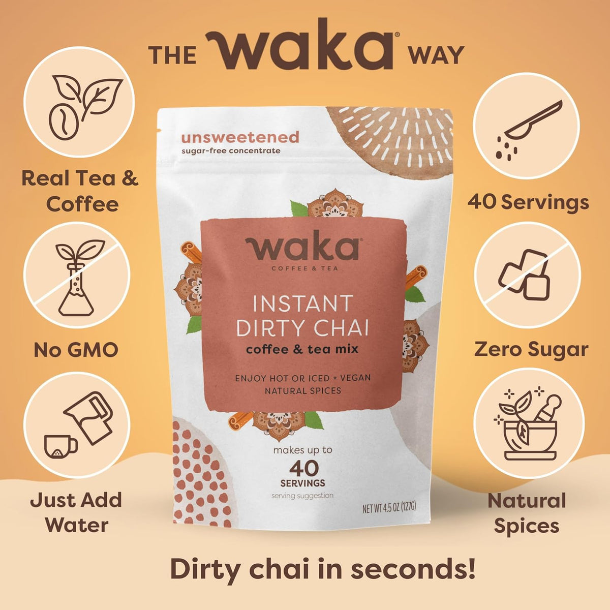 Waka Chai Powder Concentrate, Unsweetened Masala Chai, Sugar-Free, 4.5 oz