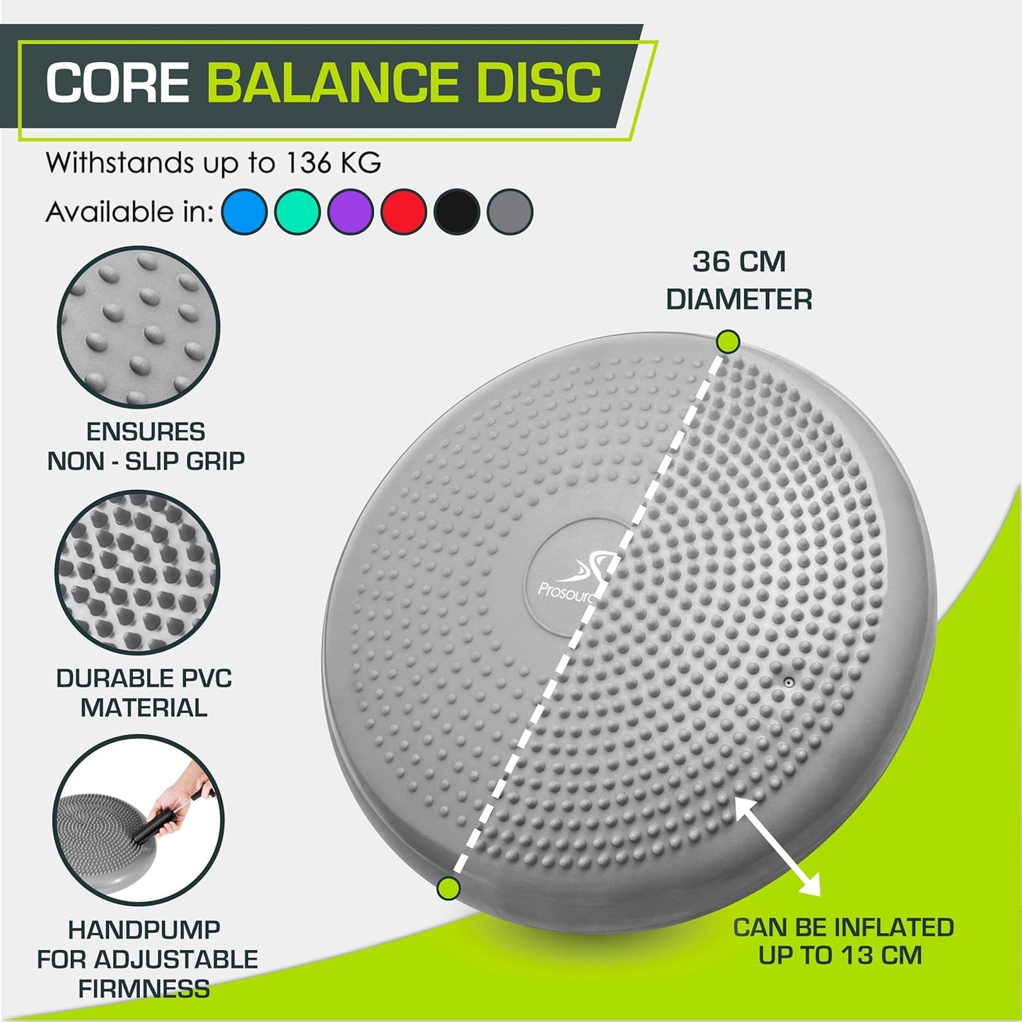 ProsourceFit Core Balance Disc Trainer, 14” Diameter with Pump for Fitness, Balance Training, or Seating; Wobble Board for Core Stability; Flexible Floor Cushions