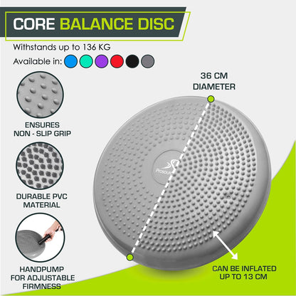 ProsourceFit Core Balance Disc Trainer, 14” Diameter with Pump for Fitness, Balance Training, or Seating; Wobble Board for Core Stability; Flexible Floor Cushions