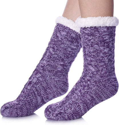SDBING Women's Winter Super Soft Warm Cozy Fleece Lined Fuzzy Slipper Socks with Grippers