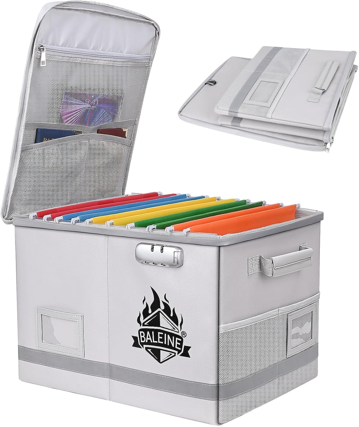 BALEINE Fireproof Document Box with Lock, Portable Fireproof Document Bag Waterproof Fire Proof File Boxes for Documents, File Organizer Box for Important Paperwork (Black, 12.5''x10.5''x6'')