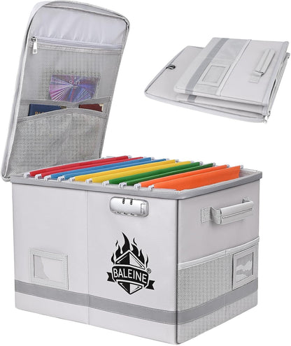 BALEINE Fireproof Document Box with Lock, Portable Fireproof Document Bag Waterproof Fire Proof File Boxes for Documents, File Organizer Box for Important Paperwork (Black, 12.5''x10.5''x6'')