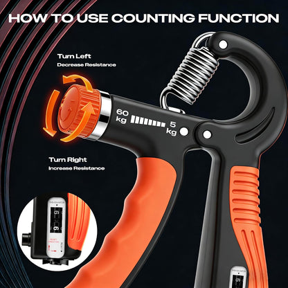 JTHEW Grip Strength Trainer - Adjustable Resistance 11-132lbs/5-60kg Hand Gripper & Forearm Strengthener Device with Smart Counter for Sports & Rehab