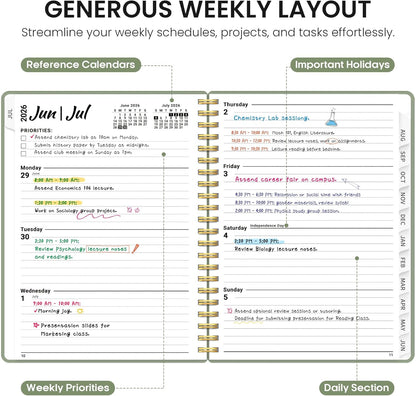 Planner 2026-2027, 8.5" x 11" Weekly and Monthly Academic Year Planner Calendar, July 2026 - June 2027, Hardcover Large School Planning Agenda With Tabs, Perfect for School & Office Supplies, A4, Green