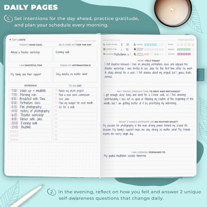 Clever Fox Self-Care Journal for Women, Daily Planner 5.8x8.3 Aquamarine