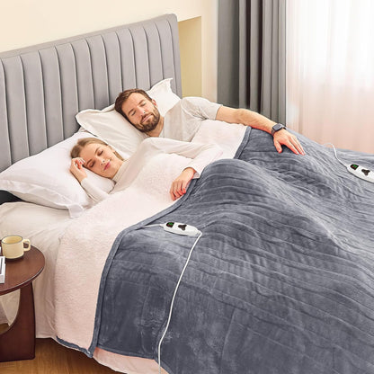 greenoak Heated Blanket Electric Throw 50"X60", Heating Blanket with 10 Heat Levels 1/2/4/6/8 Hours Auto-Off,Fleece Soft Sherpa Blanket,Gifts for Grandma Mom Seniors, Misty Grey