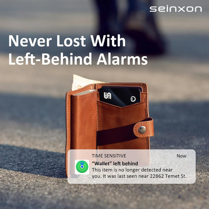 SEINXON Wallet Tracker (iOS Only) IP68 Thin Item Finder Card Luggage Located Bluetooth Works with Apple Find My APP & Network - Wireless Charger (Slim)